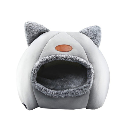 Cat Bed Winter Warm Enclosed Pet House Cozy Indoor Sleeping Nest for Cold Weather - L V528-CATTERY-TWO-EARS-GREY-L-282979