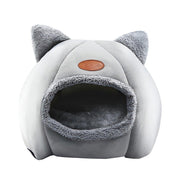 Cat Bed Winter Warm Enclosed Pet House Cozy Indoor Sleeping Nest for Cold Weather - L V528-CATTERY-TWO-EARS-GREY-L-282979