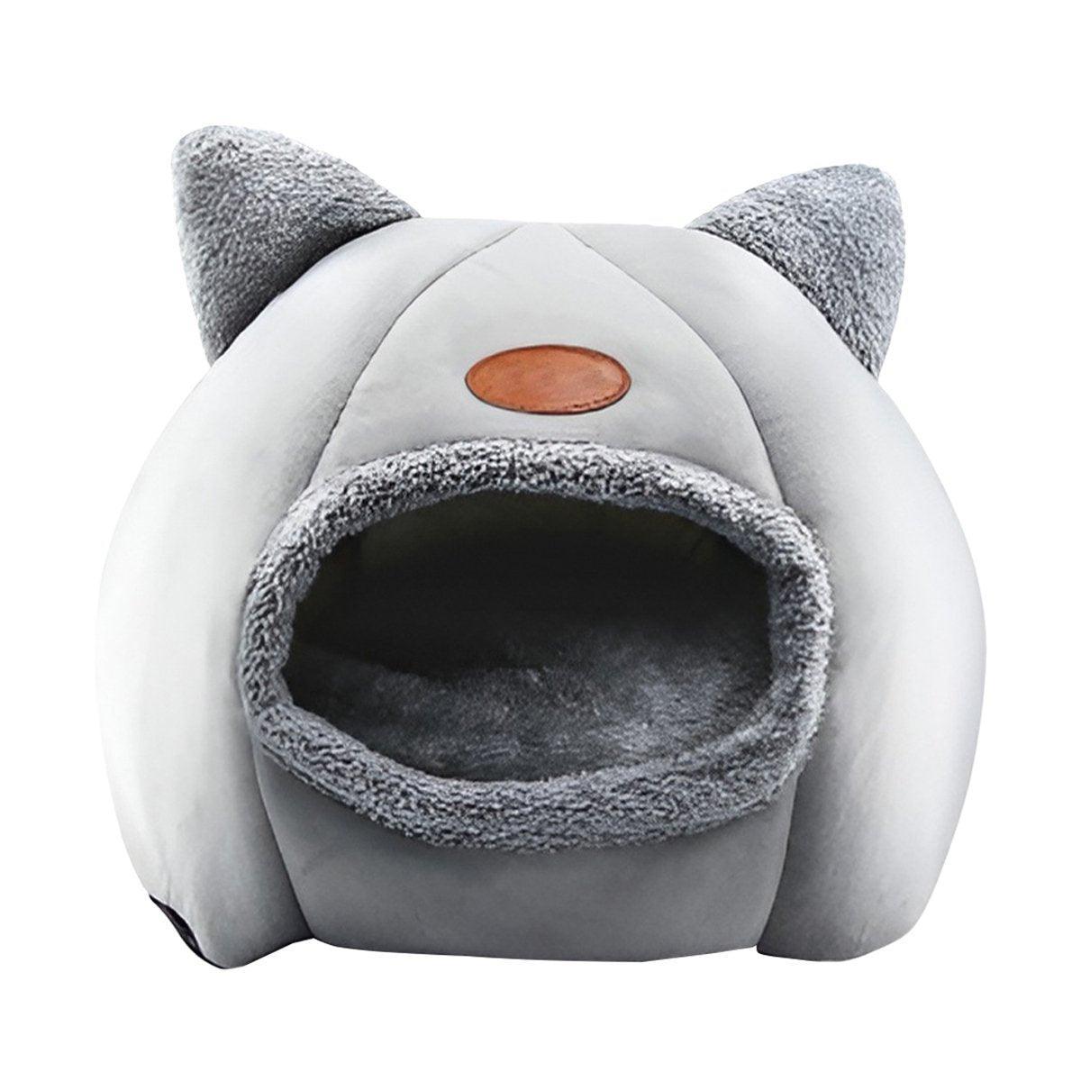 Cat Bed Winter Warm Enclosed Pet House Cozy Indoor Sleeping Nest for Cold Weather - L V528-CATTERY-TWO-EARS-GREY-L-282979