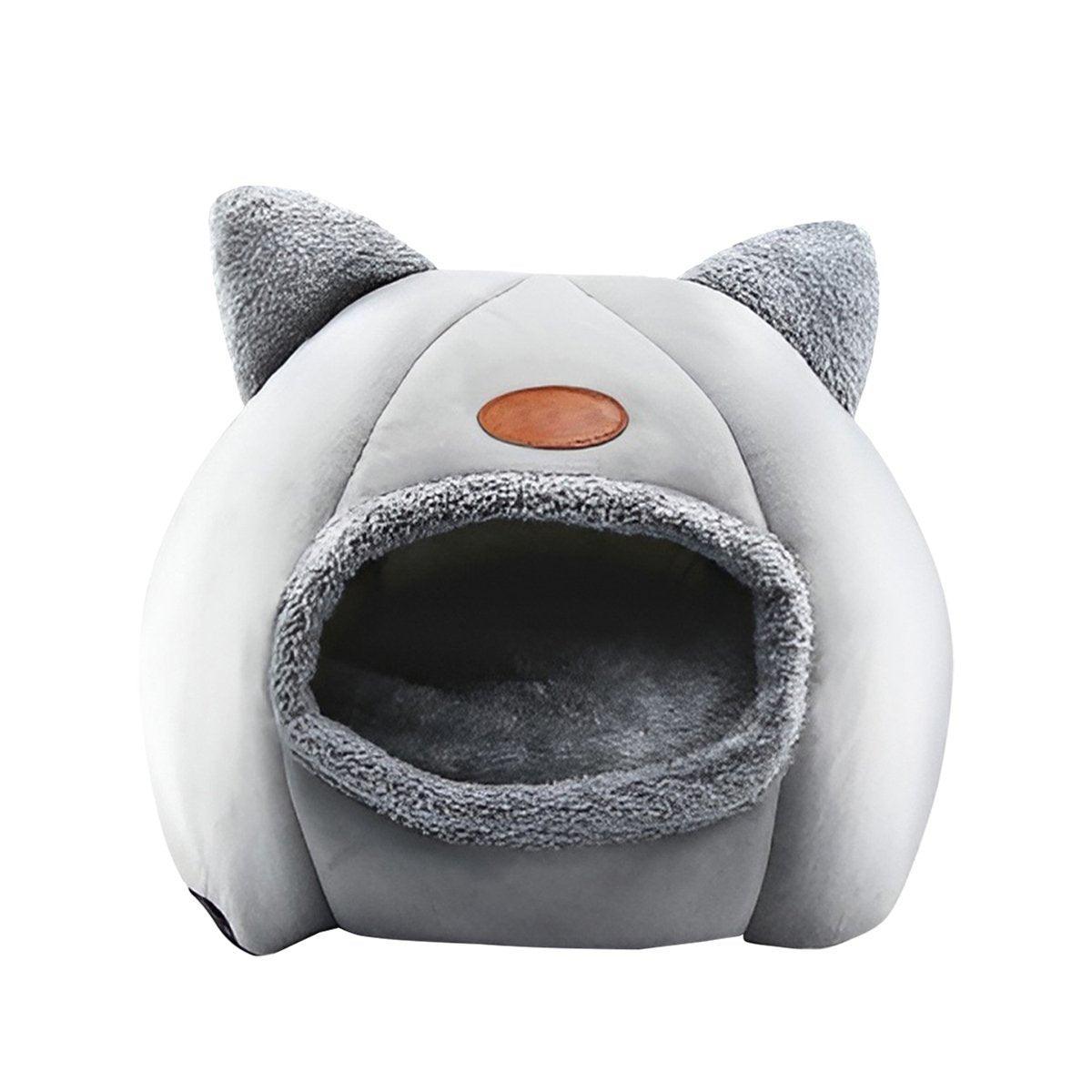 Cat Bed Winter Warm Enclosed Pet House Cozy Indoor Sleeping Nest for Cold Weather - XL V528-CATTERY-TWO-EARS-GREY-XL-517776