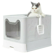 Self-Cleaning Hooded Cat Litter Box Enclosed Large Kitty Toilet Box Tray Refills V528-CATTOILET-GREY-46750