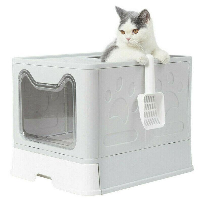 Self-Cleaning Hooded Cat Litter Box Enclosed Large Kitty Toilet Box Tray Refills V528-CATTOILET-GREY-46750