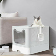 Self-Cleaning Hooded Cat Litter Box Enclosed Large Kitty Toilet Box Tray Refills V528-CATTOILET-GREY-46750