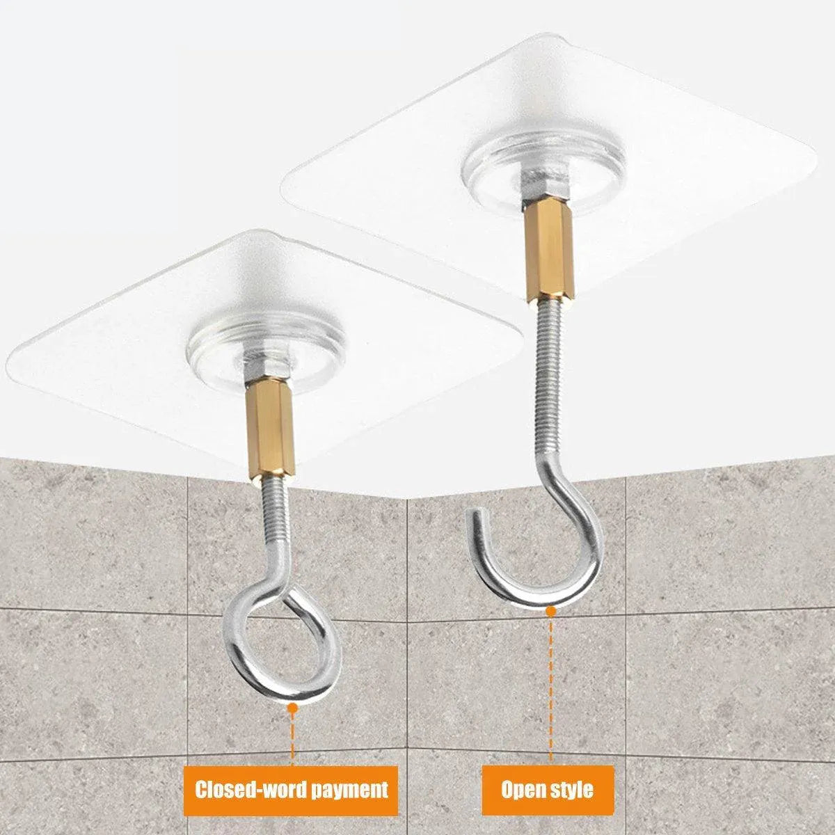 12 PCS Heavy Duty Self Adhesive Hooks Stainless Steel Ceiling Hooks for Home - Closed V528-CEILING-HOOK-12PCS-CLOSED-153652