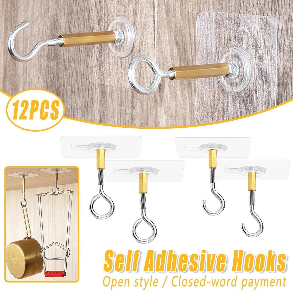 12 PCS Heavy Duty Self Adhesive Hooks Stainless Steel Ceiling Hooks for Home - Open V528-CEILING-HOOK-12PCS-OPEN-179302
