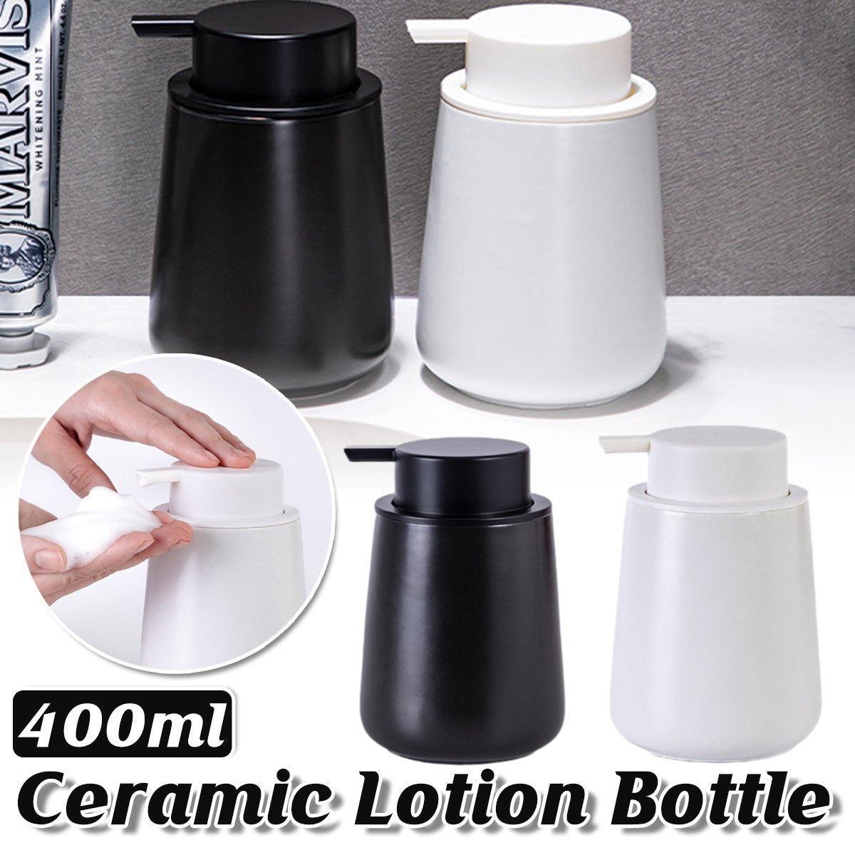 400ML Ceramic Stoneware Soap Dispenser Modern Design Lotion Pump Manual Bathroom - Black V528-CERAMIC-BOTTLING-BLACK-778081