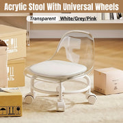 Stool with Universal Wheels Pulley Short Stool with Backrest Comfortable Seat - White V528-CHAIR-WHITE-419992