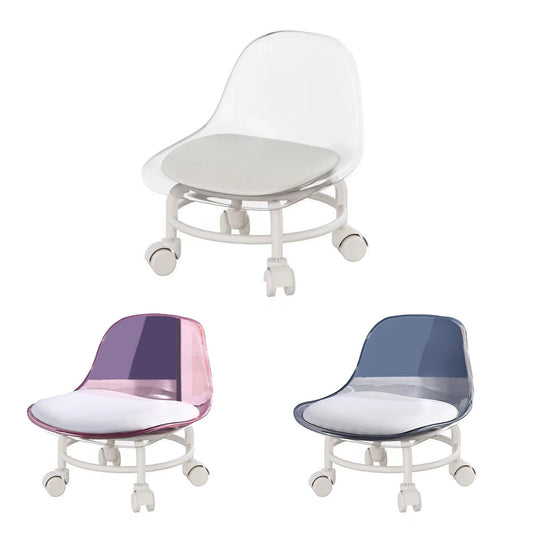 Stool with Universal Wheels Pulley Short Stool with Backrest Comfortable Seat - White V528-CHAIR-WHITE-419992