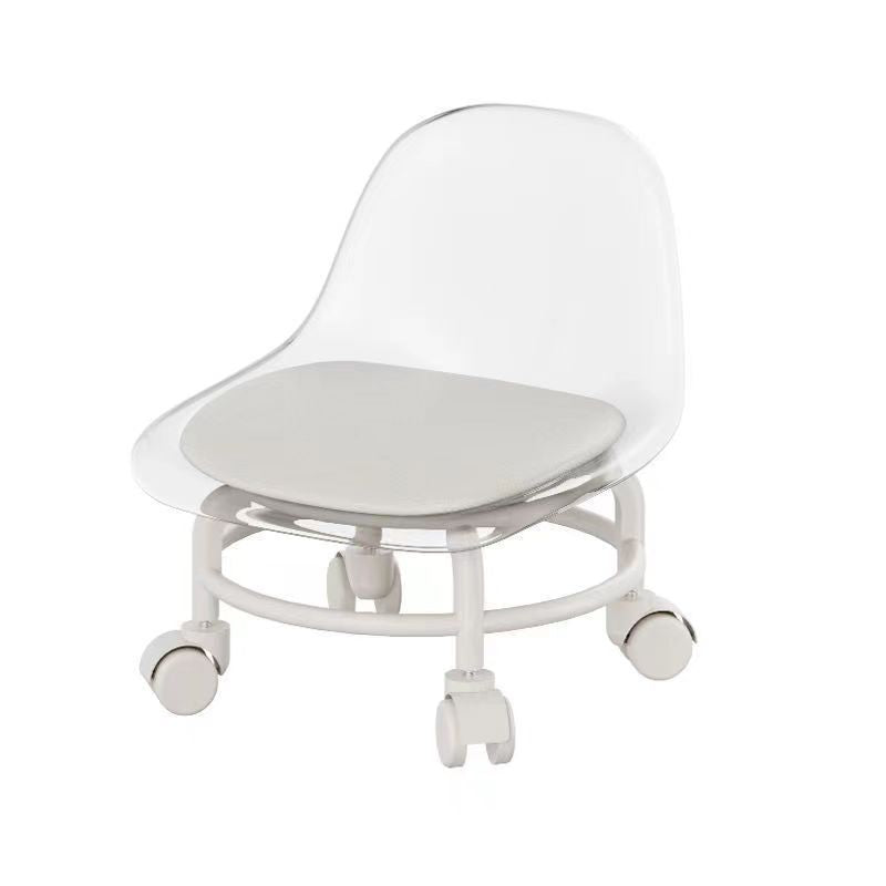 Stool with Universal Wheels Pulley Short Stool with Backrest Comfortable Seat - White V528-CHAIR-WHITE-419992