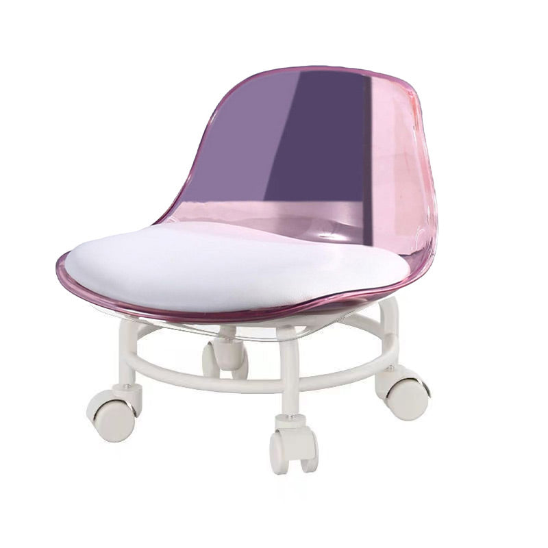 Stool with Universal Wheels Pulley Short Stool with Backrest Comfortable Seat - White V528-CHAIR-WHITE-419992