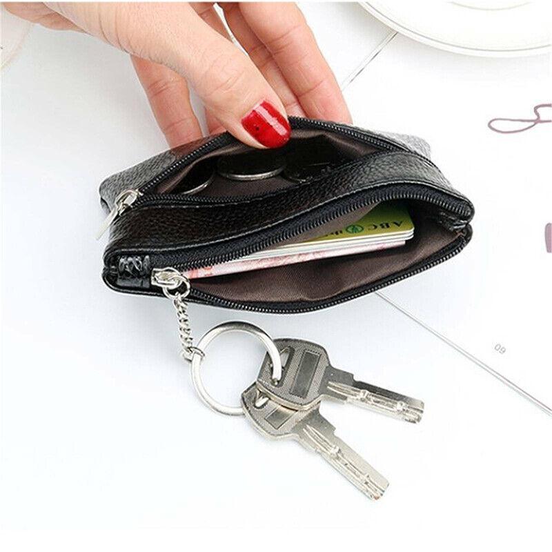 Coin Small Change Bag Card Wallet Pouch Zip Up Women Key Ring Leather Mini Purse - Black V528-CHANGEBAG-BLACK-123388
