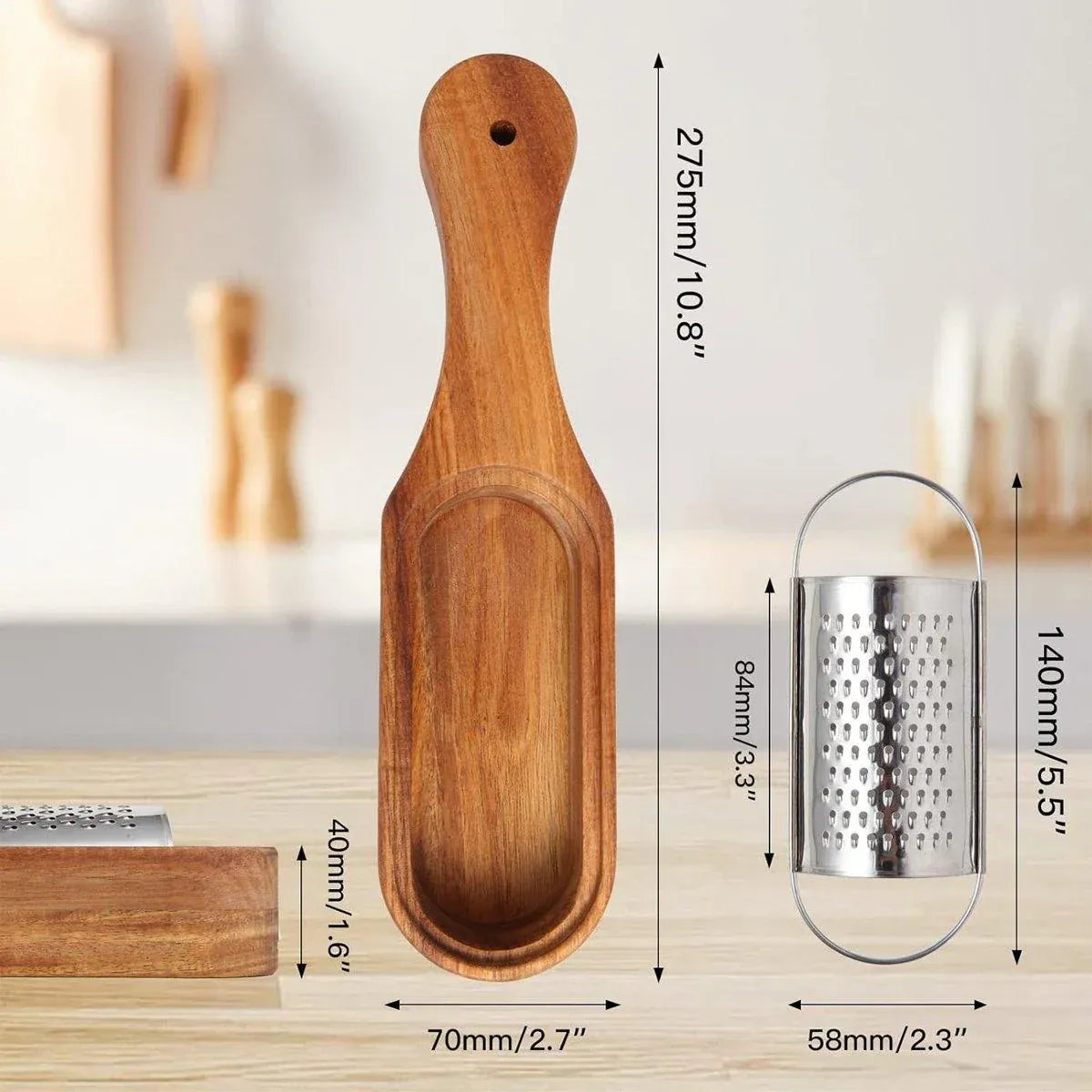 Premium Stainless Steel Cheese Grater with Acacia Wood Handle Scraper Planer V528-CHEESE-GRATER-615524