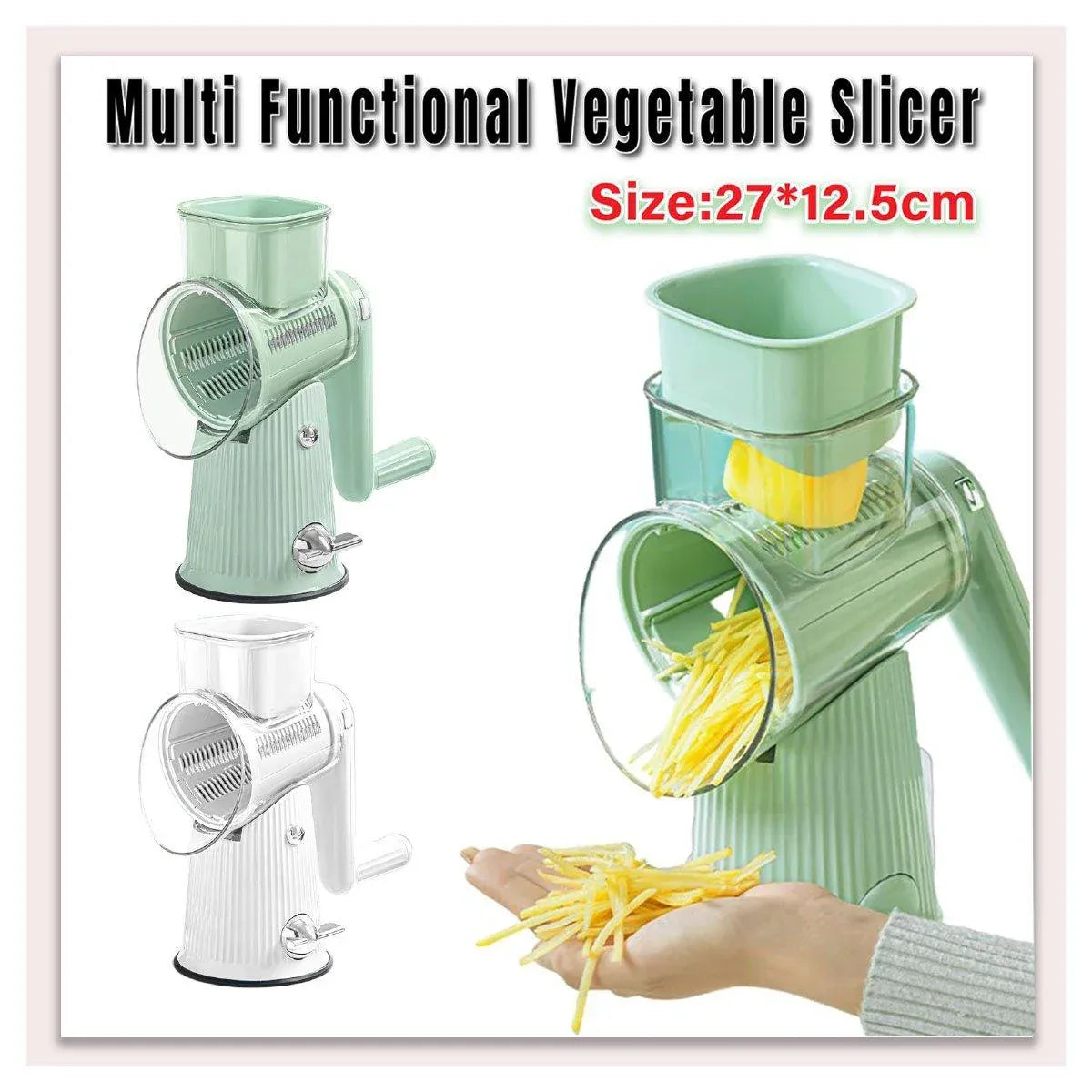 Multifunctional Vegetable Cutter Drum Slicer Kitchen Hand Cranked Grater Tool - Green V528-CHEESE-GRATER-GREEN-5-692077
