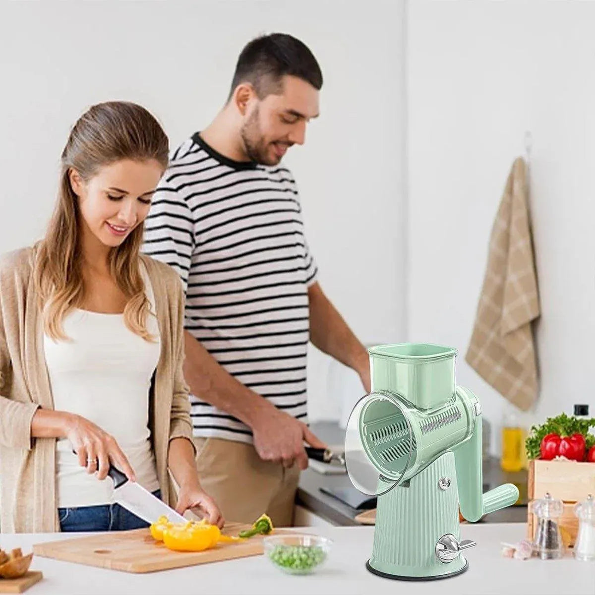 Multifunctional Vegetable Cutter Drum Slicer Kitchen Hand Cranked Grater Tool - Green V528-CHEESE-GRATER-GREEN-5-692077
