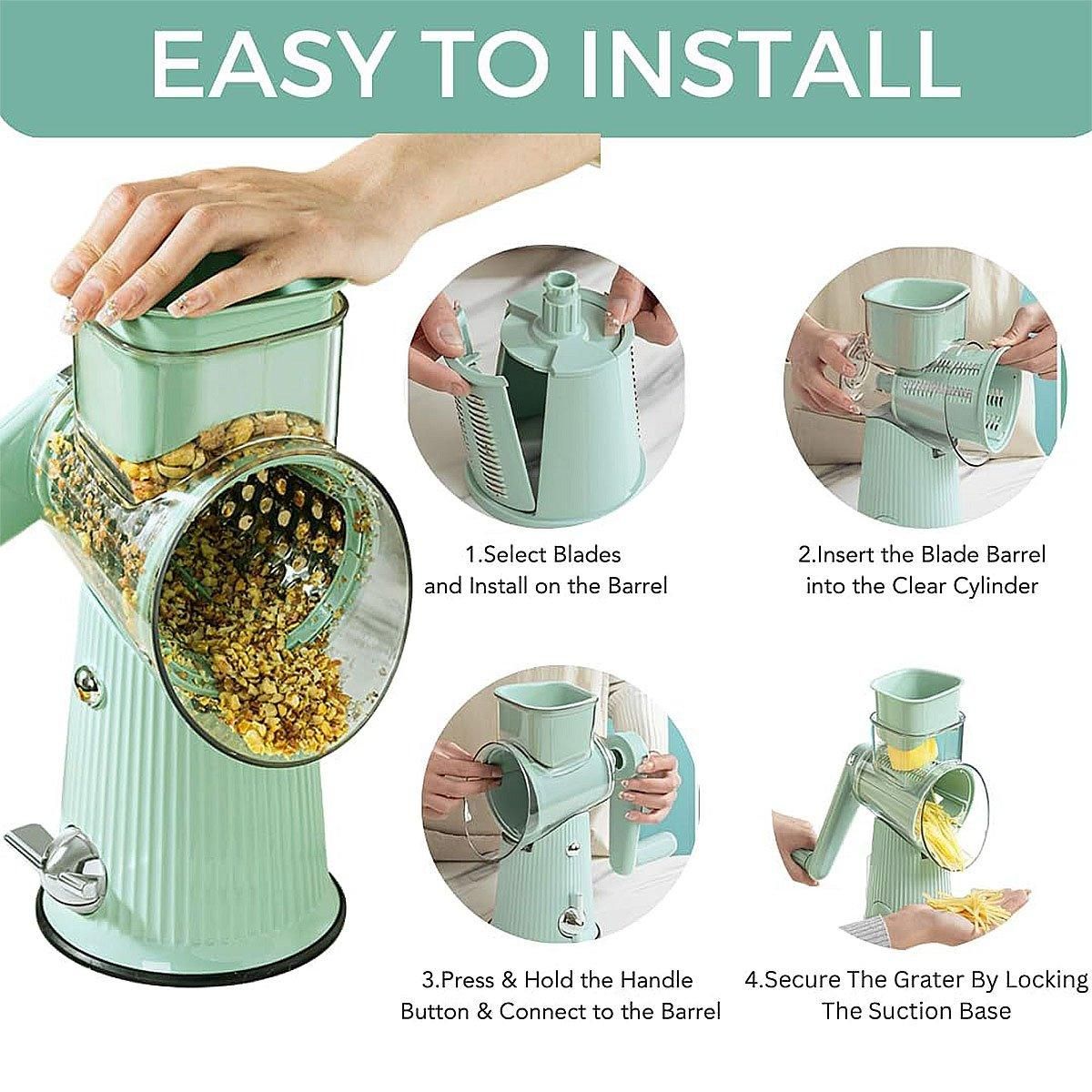 Multifunctional Vegetable Cutter Drum Slicer Kitchen Hand Cranked Grater Tool - Green V528-CHEESE-GRATER-GREEN-5-692077