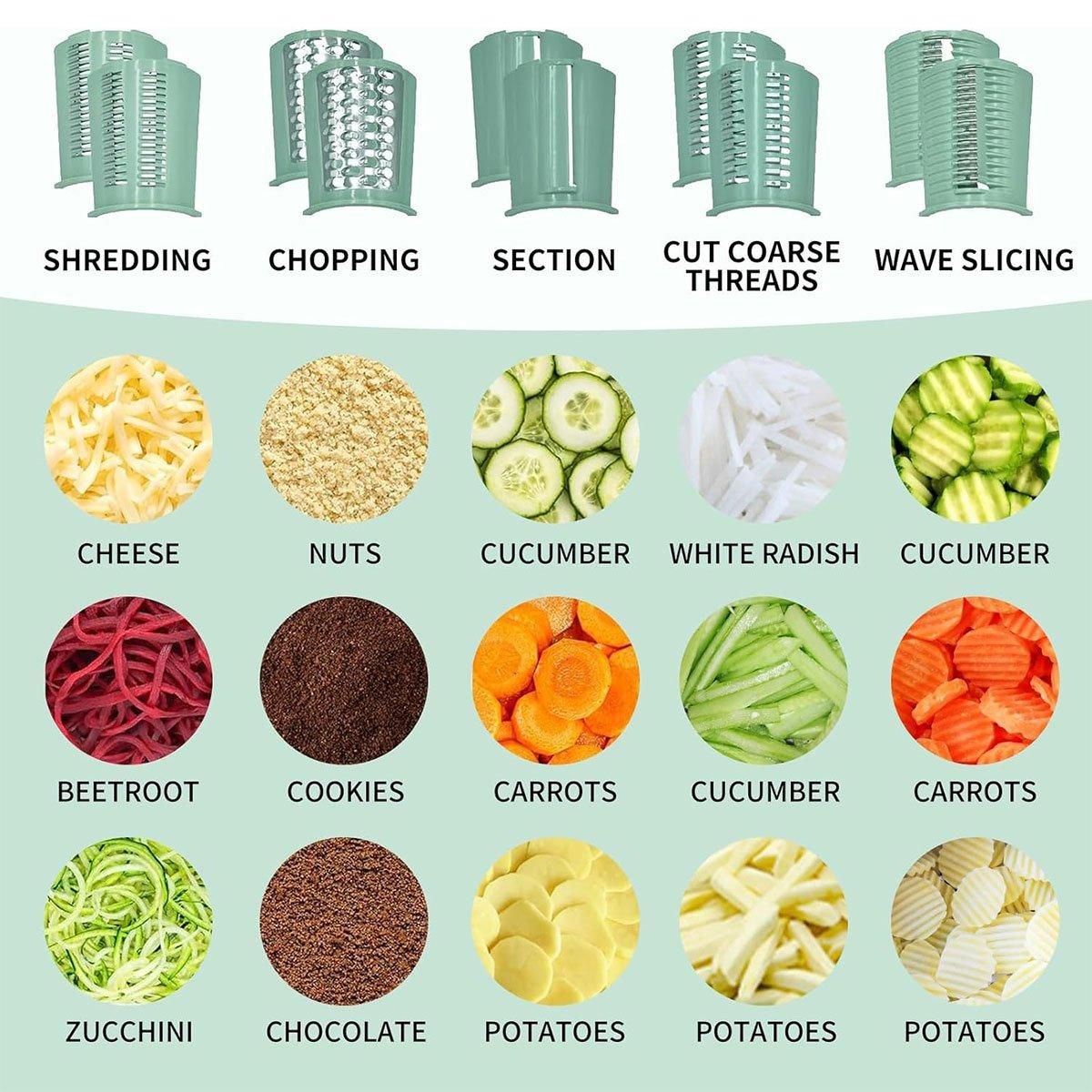 Multifunctional Vegetable Cutter Drum Slicer Kitchen Hand Cranked Grater Tool - Green V528-CHEESE-GRATER-GREEN-5-692077