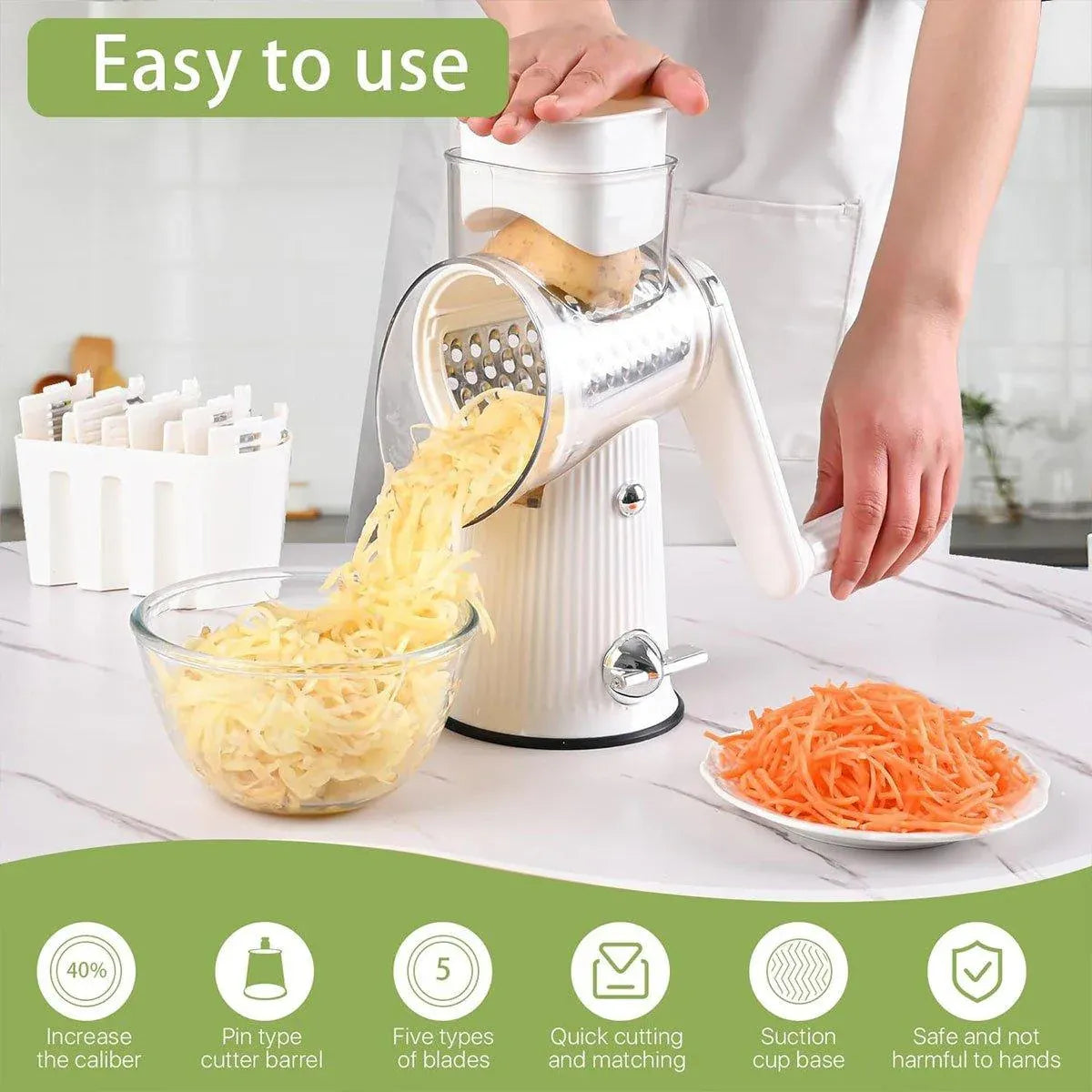 Multifunctional Vegetable Cutter Drum Slicer Kitchen Hand Cranked Grater Tool - White V528-CHEESE-GRATER-WHITE-5-483590
