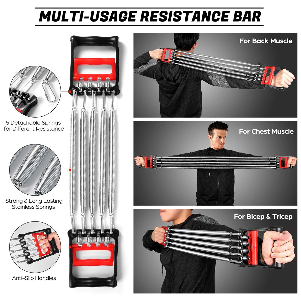 Mens Chest Expander Resistance Bands Pedal Puller Home Gym Workout Equipment V528-CHEST-EXPANDER-DUAL-USE-636104