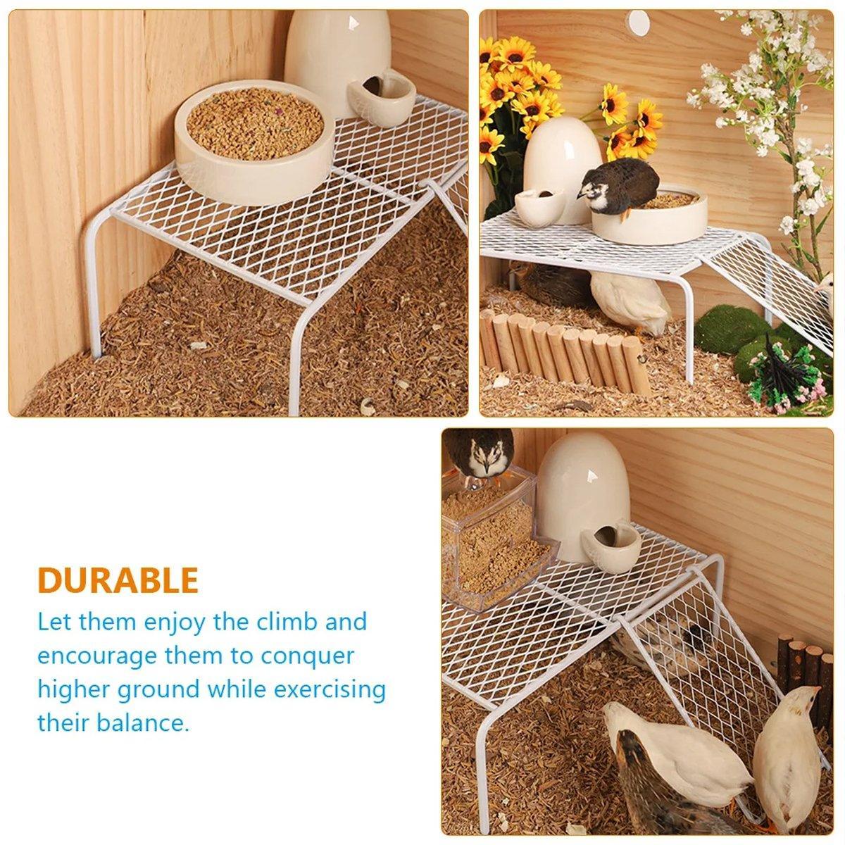 Metal Iron Chicken Feeding Ladder Grid Shelving Landscaping Platform Supplies - White-L V528-CHICKEN-SHELF-WHITE-L-970357