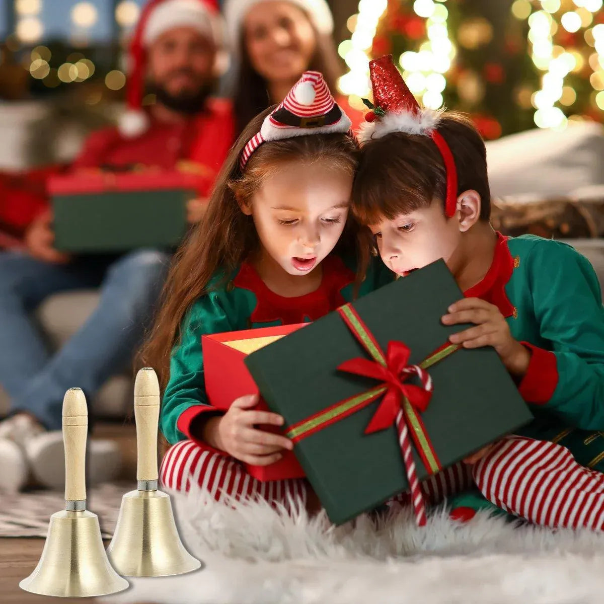 Wooden Handle Hand Bells Christmas Pet Bells Classroom Call Rattles Party Bell V528-CHRISTMAS-BELL-95MM-622697