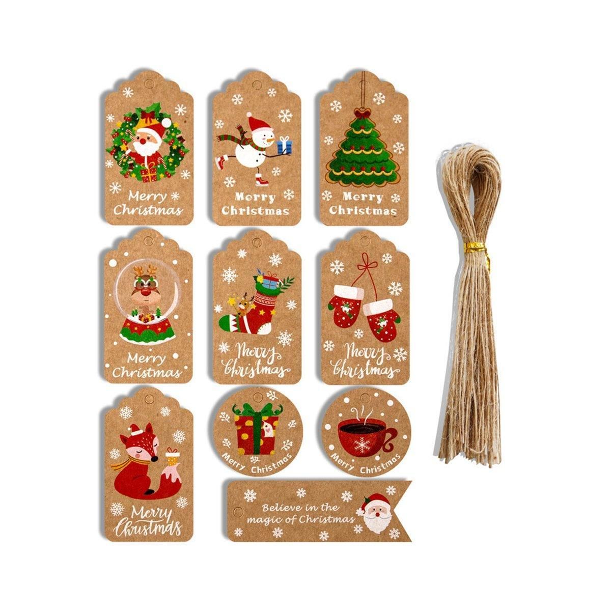 50PCS Christmas Kraft Paper Gift Tags Vintage Holiday Party Card Packaging Decor - 5
