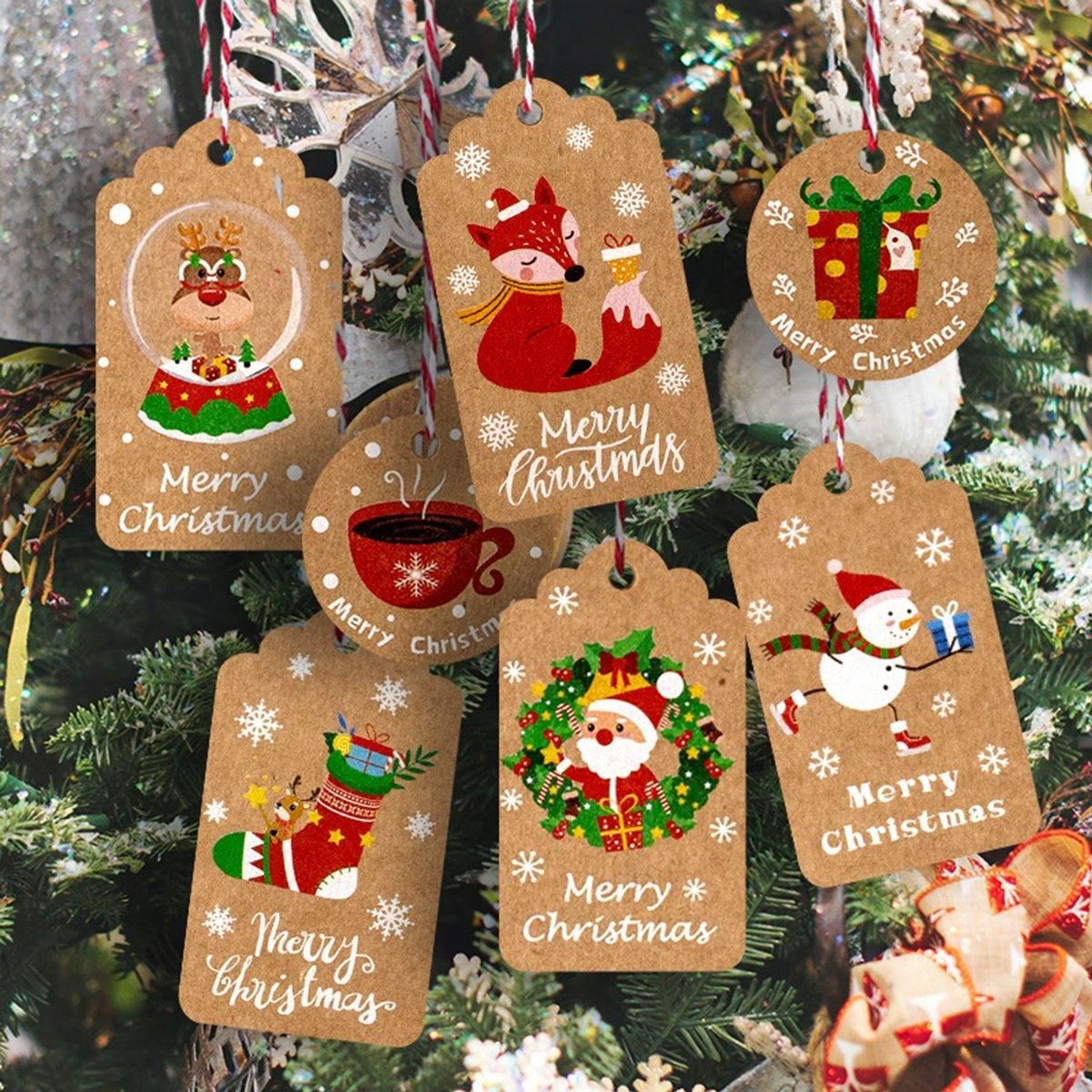 50PCS Christmas Kraft Paper Gift Tags Vintage Holiday Party Card Packaging Decor - 5