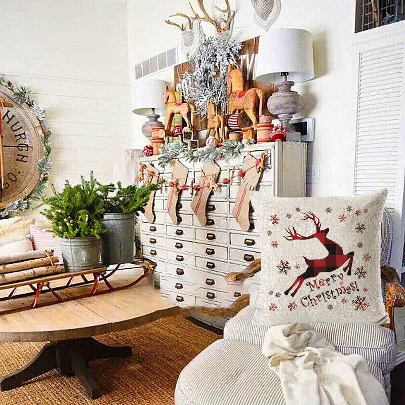 1Pc Christmas Square Cushion Cover Throw Waist Pillow Case Sofa Home Decor - Deer Head V528-CHRISTMASCOVER-BZ0188-1-645805