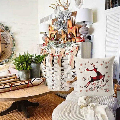 1Pc Christmas Square Cushion Cover Throw Waist Pillow Case Sofa Home Decor - Deer Head V528-CHRISTMASCOVER-BZ0188-1-645805