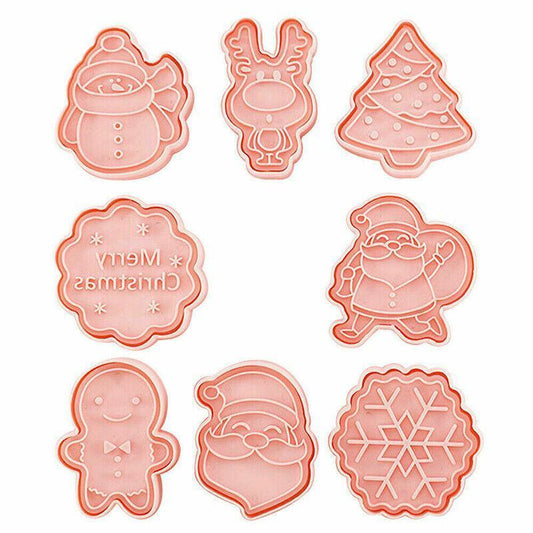 8PCS Christmas Cookie Cutter Set 3D Biscuit Moulds for Baking Fondant Pastry V528-CHRISTMASMOLD-8PCS-843447