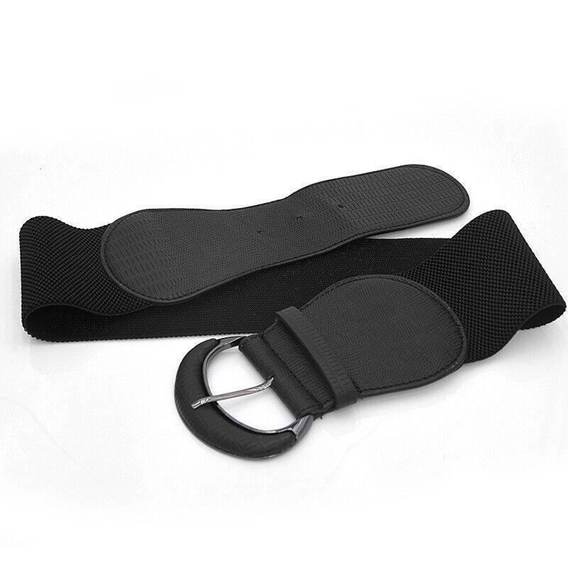 Faux Leather Cinch Waist Belt with Buckle for Women Stretch Wide Elastic Dress Belt - Black V528-CINCHBELT-BLACK-276348