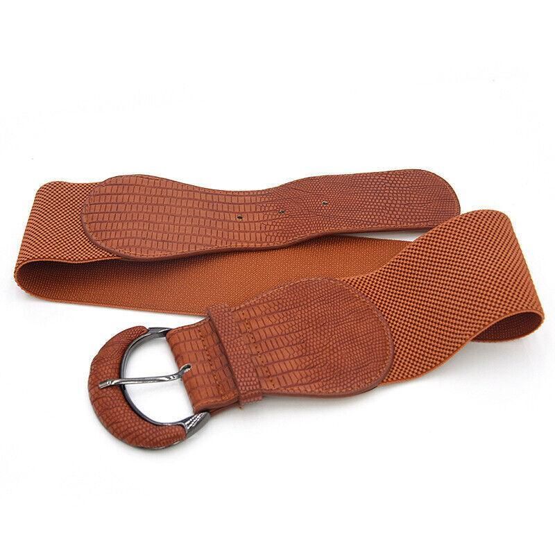 Faux Leather Cinch Waist Belt with Buckle for Women Stretch Wide Elastic Dress Belt - Khaki V528-CINCHBELT-KHAKI-133469