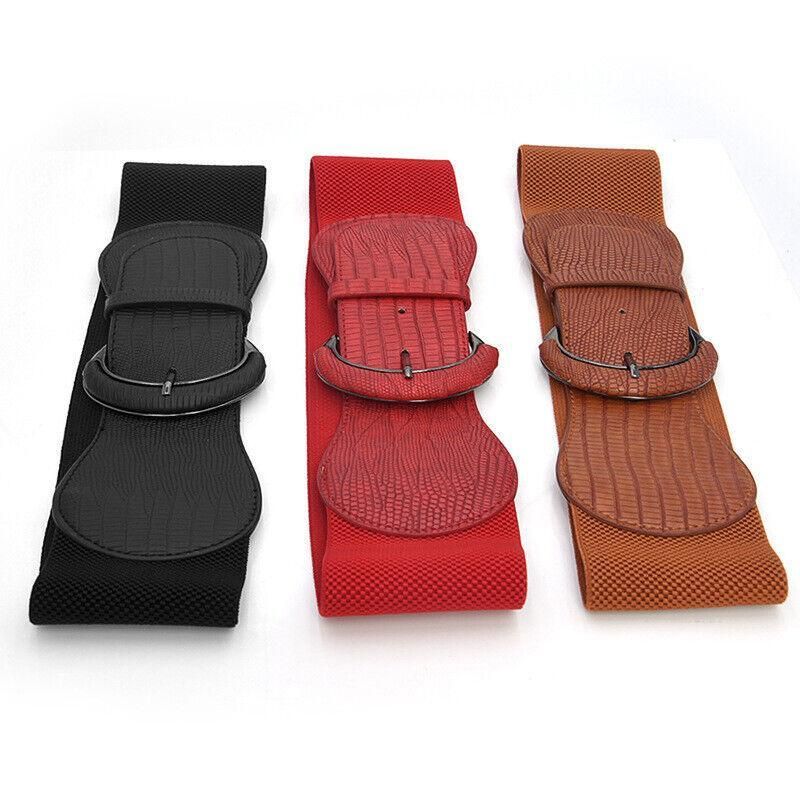 Faux Leather Cinch Waist Belt with Buckle for Women Stretch Wide Elastic Dress Belt - Khaki V528-CINCHBELT-KHAKI-133469