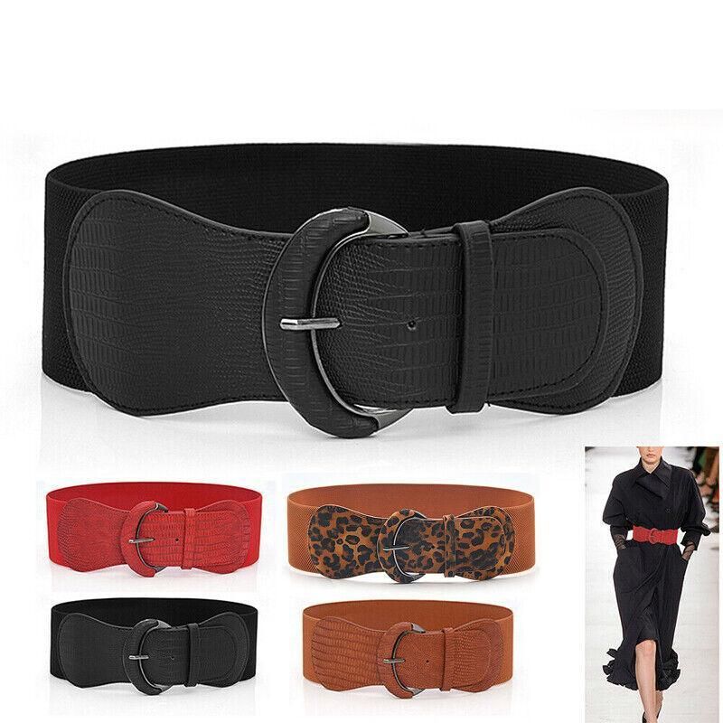 Faux Leather Cinch Waist Belt with Buckle for Women Stretch Wide Elastic Dress Belt - Khaki V528-CINCHBELT-KHAKI-133469