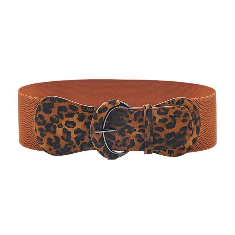 Faux Leather Cinch Waist Belt with Buckle for Women Stretch Wide Elastic Dress Belt - Leopard V528-CINCHBELT-LEOPARD