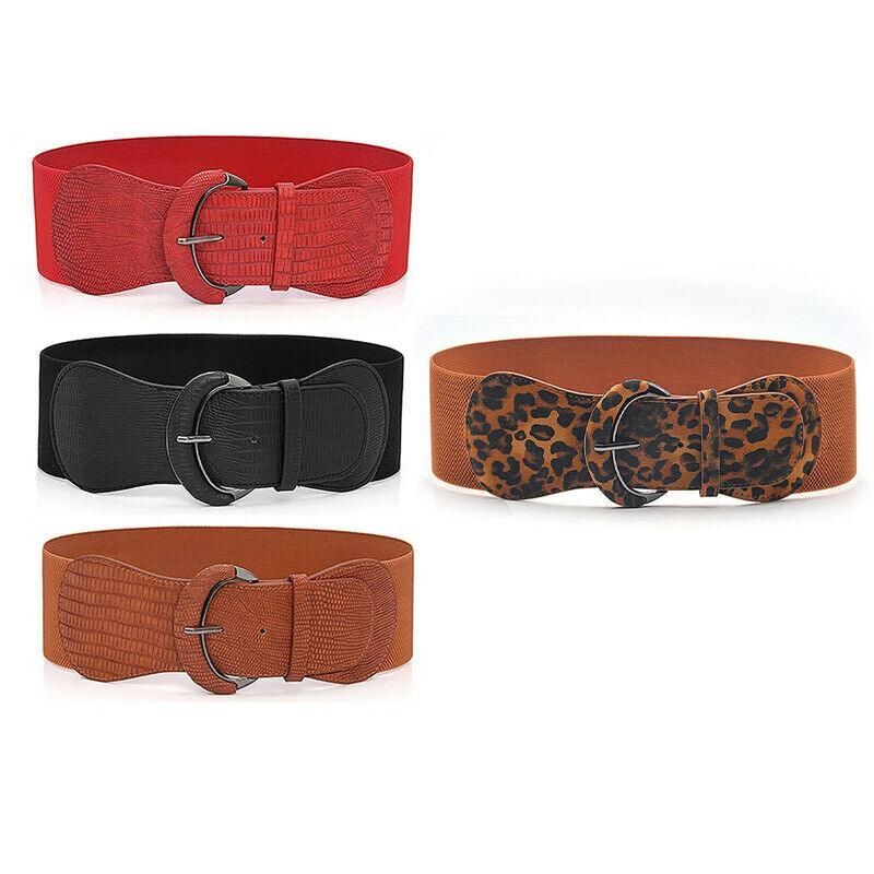 Faux Leather Cinch Waist Belt with Buckle for Women Stretch Wide Elastic Dress Belt - Leopard V528-CINCHBELT-LEOPARD
