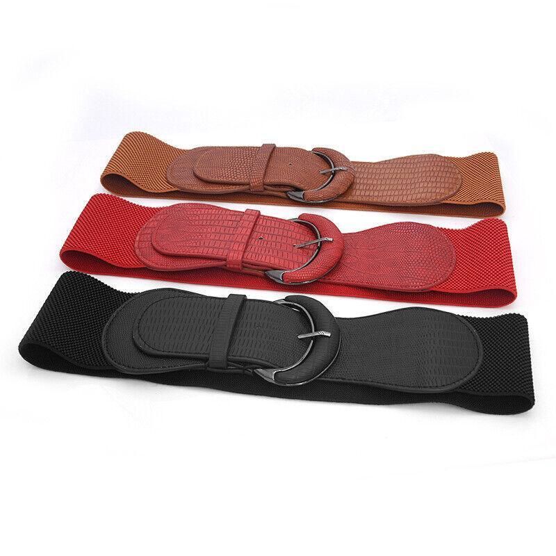 Faux Leather Cinch Waist Belt with Buckle for Women Stretch Wide Elastic Dress Belt - Leopard V528-CINCHBELT-LEOPARD