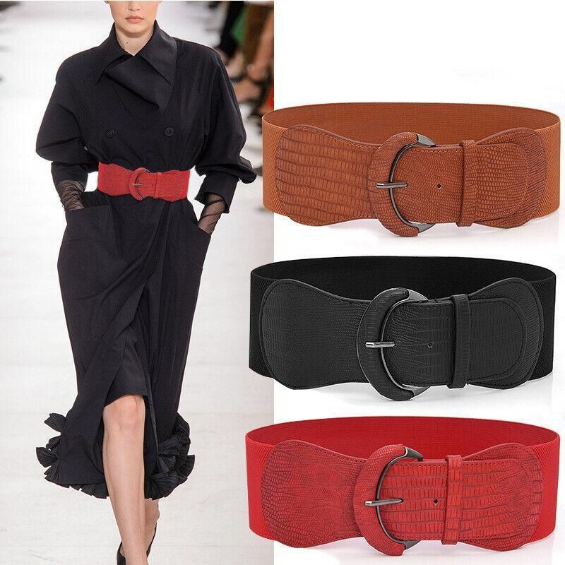 Faux Leather Cinch Waist Belt with Buckle for Women Stretch Wide Elastic Dress Belt - Leopard V528-CINCHBELT-LEOPARD
