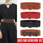 Faux Leather Cinch Waist Belt with Buckle for Women Stretch Wide Elastic Dress Belt - Red V528-CINCHBELT-RED-138902