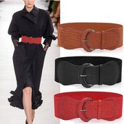 Faux Leather Cinch Waist Belt with Buckle for Women Stretch Wide Elastic Dress Belt - Red V528-CINCHBELT-RED-138902