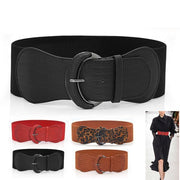 Faux Leather Cinch Waist Belt with Buckle for Women Stretch Wide Elastic Dress Belt - Red V528-CINCHBELT-RED-138902