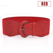 Faux Leather Cinch Waist Belt with Buckle for Women Stretch Wide Elastic Dress Belt - Red V528-CINCHBELT-RED-138902