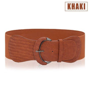 Faux Leather Cinch Waist Belt with Buckle for Women Stretch Wide Elastic Dress Belt - Red V528-CINCHBELT-RED-138902