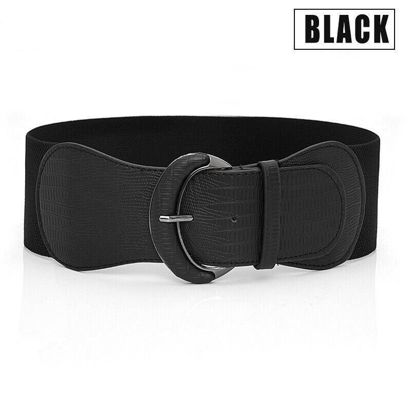 Faux Leather Cinch Waist Belt with Buckle for Women Stretch Wide Elastic Dress Belt - Red V528-CINCHBELT-RED-138902
