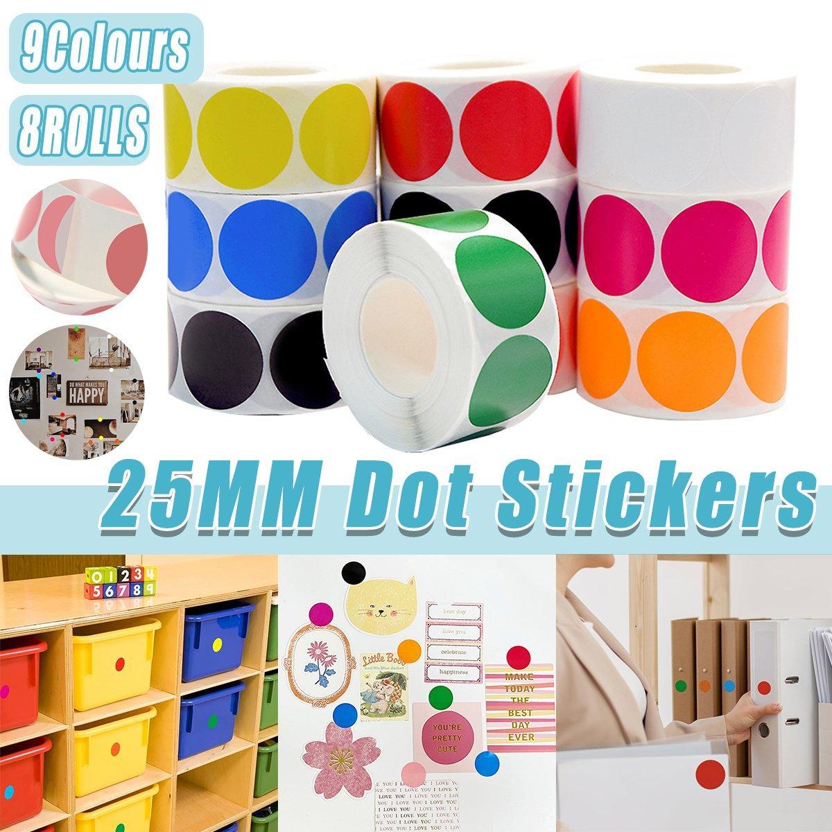 8 Rolls Colored Polka Dot Labels Round Seal Stickers Marking Round Sticker Set - Black V528-CIRCULAR-STICKER-8ROLLS-C149-803545