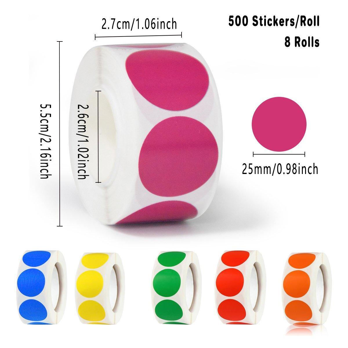 8 Rolls Colored Polka Dot Labels Round Seal Stickers Marking Round Sticker Set - Black V528-CIRCULAR-STICKER-8ROLLS-C149-803545