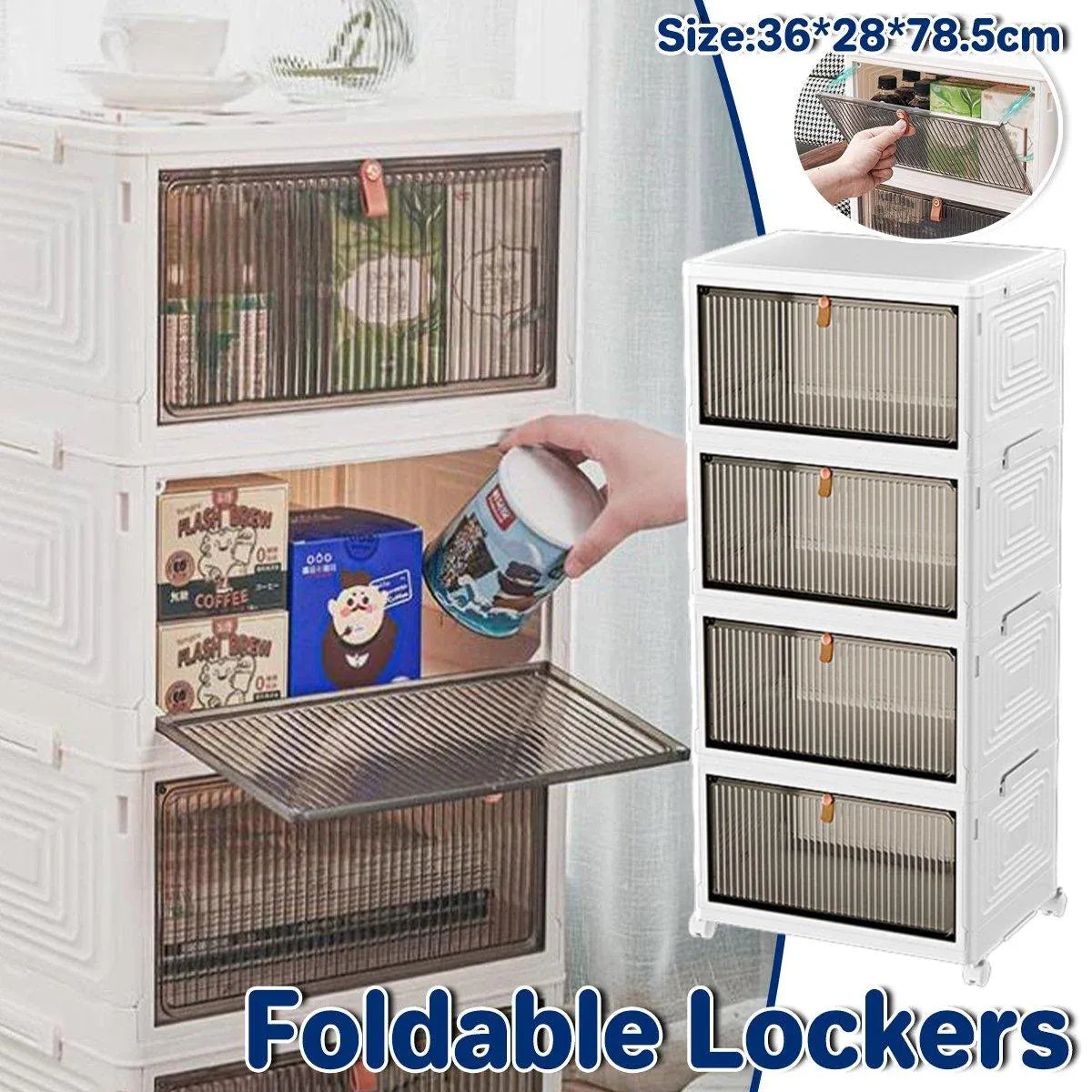 4 Tier Plastic Storage Cabinet with Wheels Large Capacity Foldable Storage Bins V528-CLEAR-SHOEBOX-WHITE-4-578993