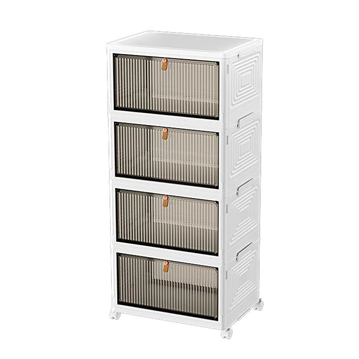 4 Tier Plastic Storage Cabinet with Wheels Large Capacity Foldable Storage Bins V528-CLEAR-SHOEBOX-WHITE-4-578993