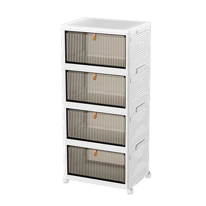 4 Tier Plastic Storage Cabinet with Wheels Large Capacity Foldable Storage Bins V528-CLEAR-SHOEBOX-WHITE-4-578993