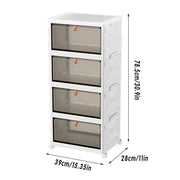 4 Tier Plastic Storage Cabinet with Wheels Large Capacity Foldable Storage Bins V528-CLEAR-SHOEBOX-WHITE-4-578993