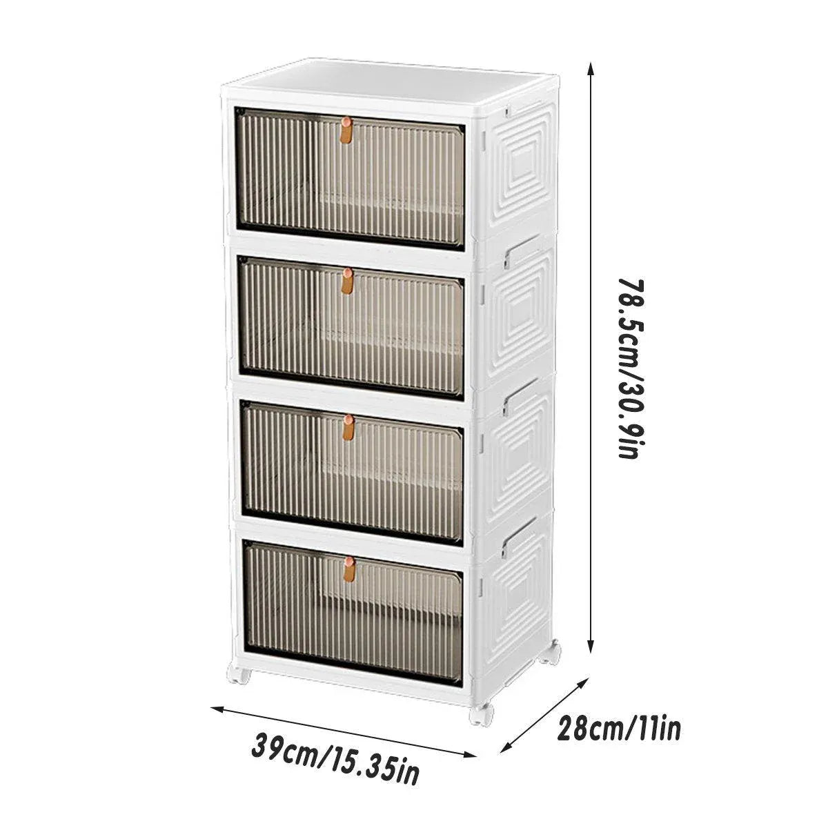 4 Tier Plastic Storage Cabinet with Wheels Large Capacity Foldable Storage Bins V528-CLEAR-SHOEBOX-WHITE-4-578993